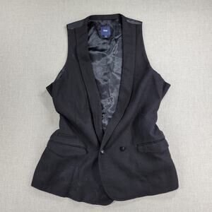 Gap Womens Vest Large Black Wool Blend Plunging Neck Waist Tie Double Breasted